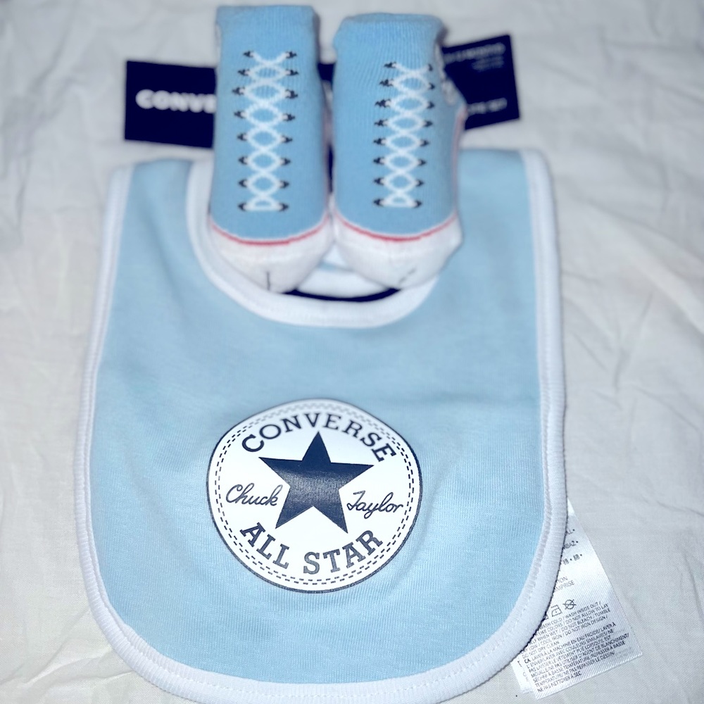 Baby Blue and white Baby chuck Taylor Converse Bib and Booties 6-12 months